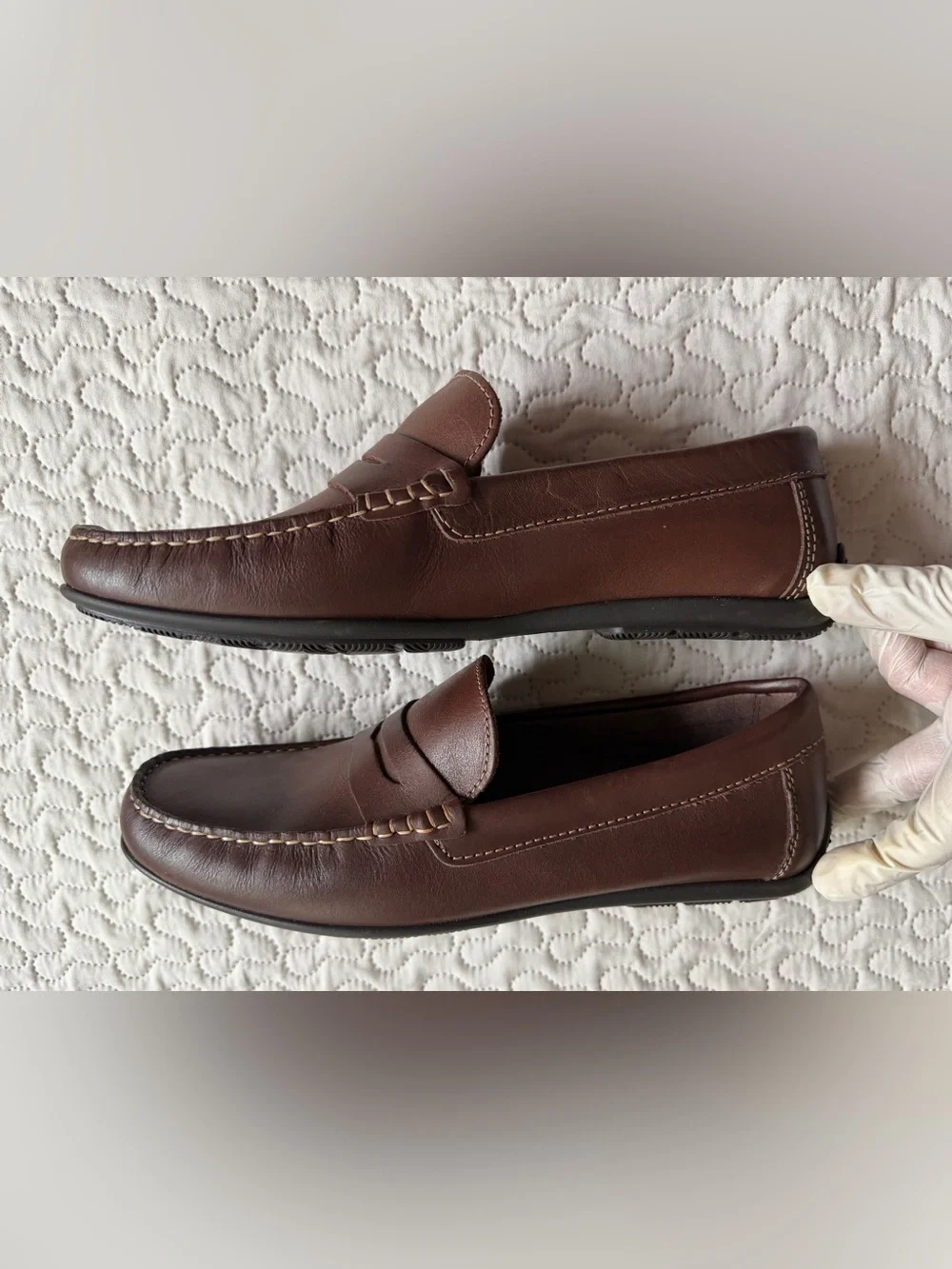 Sandro Men’s Chestnut Brown Leather Penny Loafers w/ Mocassin Stitching Size 10
